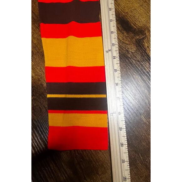 Vintage 70's Striped Long Sleeve Knit Mock Neck Top Orange Brown Medium - Picture 9 of 9